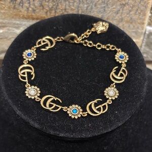 Gold and Blue designer Floral Bracelet